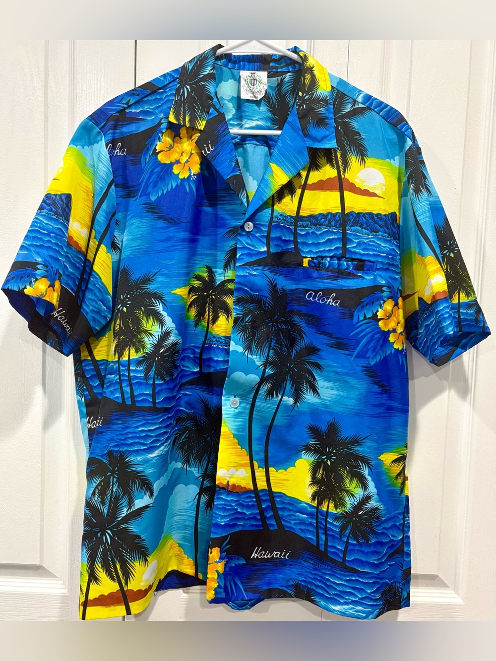 Royal Creations Hawaii Aloha Shirt Mens L Blue Tropical Hawaiian Camp Button Up